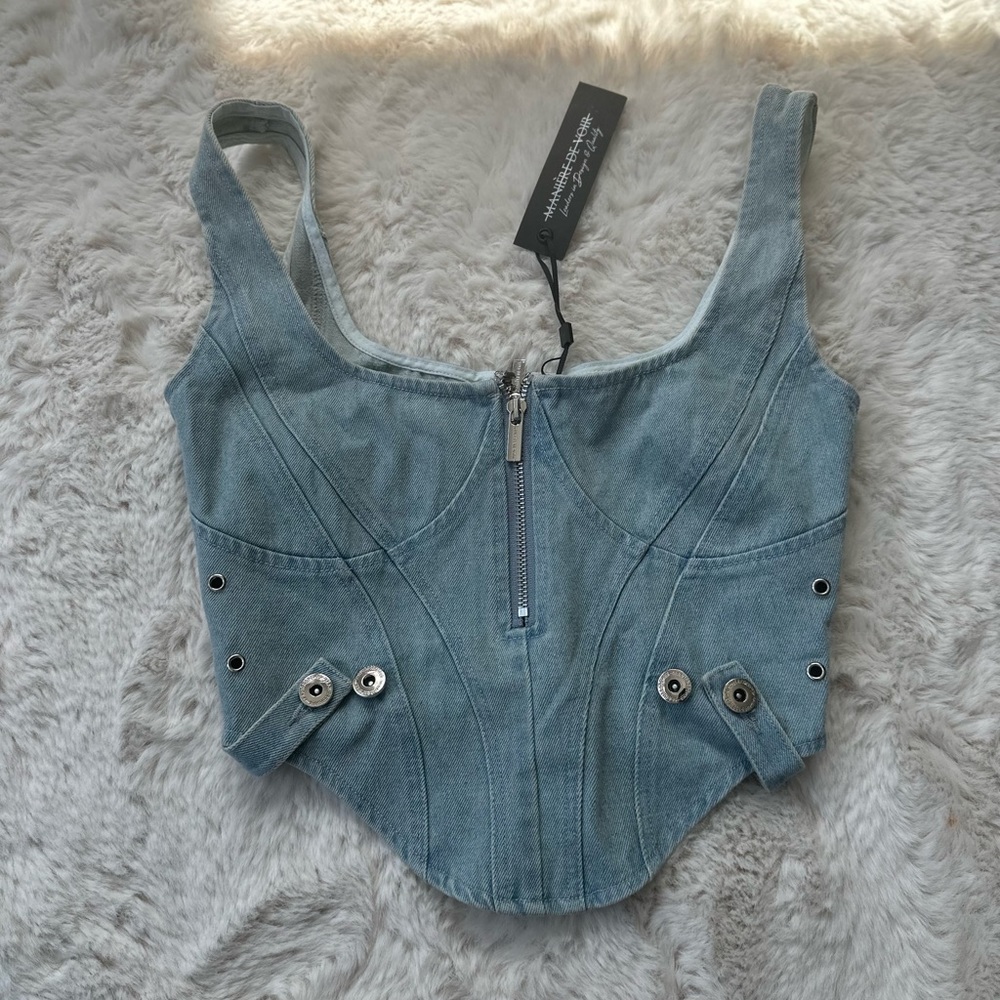 Maniere de Voir Denim Corset Crop Top
